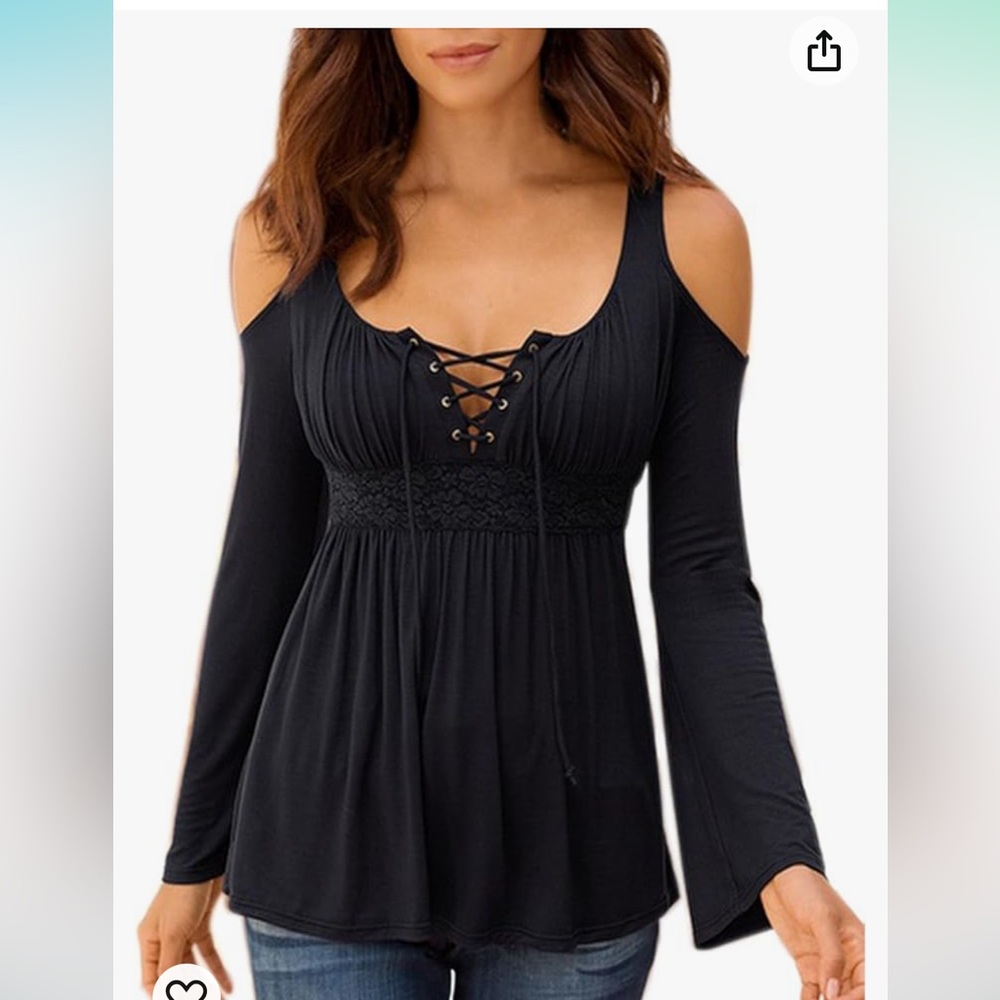 Brand New with Tags! Women's Cold Shoulder Lace Up Casual Tunic Solid Blouse Top